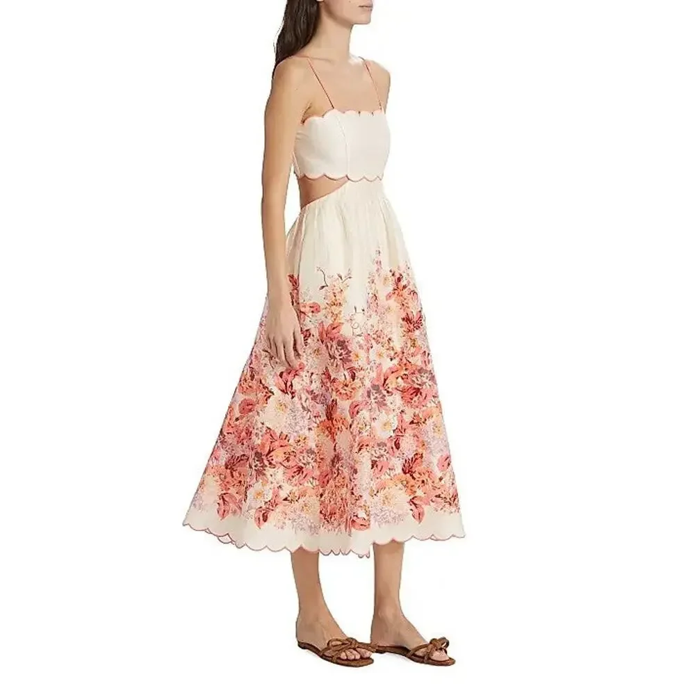 Zimmermann Devi Cutout Floral-Print Linen Midi Dress - 1 - Picture 4 of 6